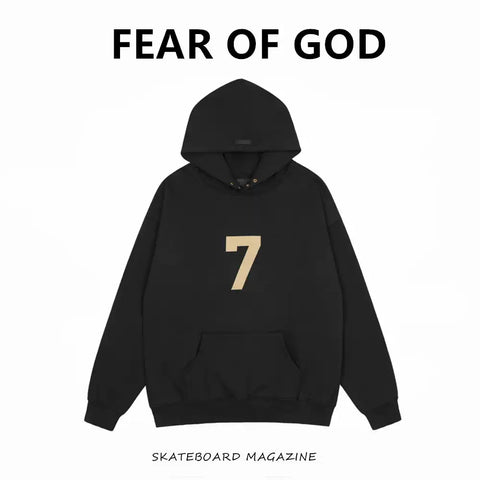 FEAR OF GOD FOG Main Line Season 7 Flocked Number 7 Unisex Loose Hoodie