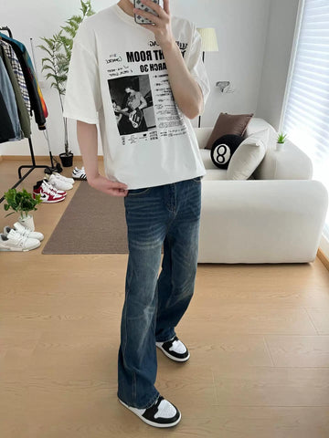 TSAOOJ Rock Band Printed Short Sleeve 320g High Weight Cotton Loose Clean Fit Niche Half Sleeve T-shirt
