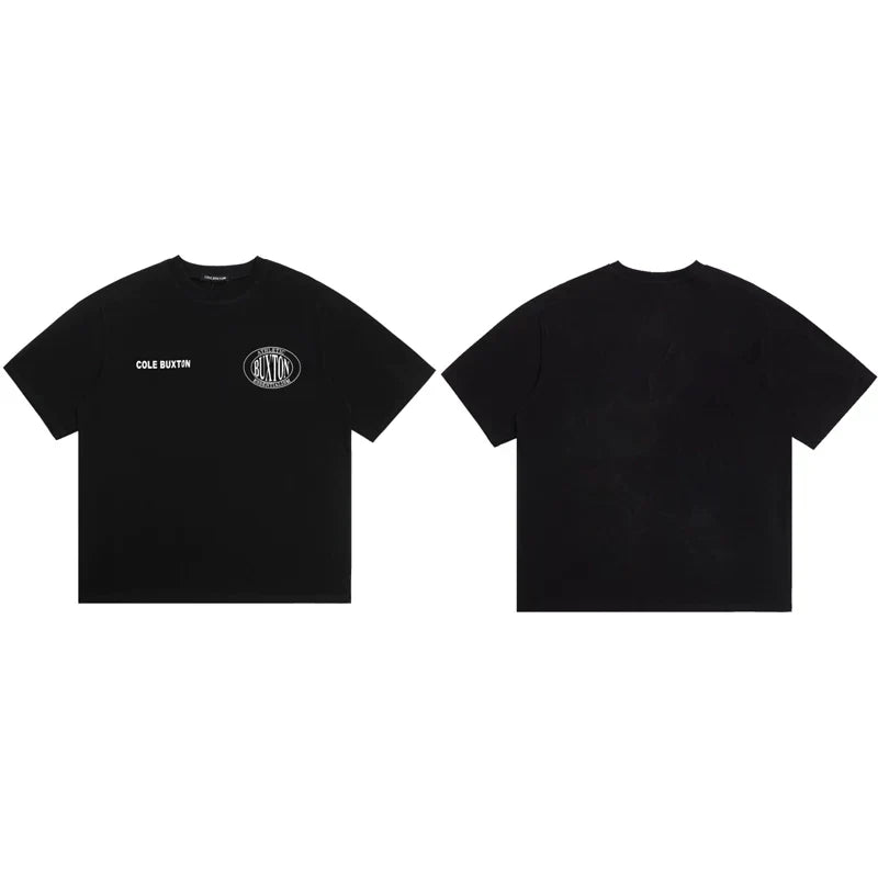 Cole Buxton Black Circular Badge Minimalist Logo T-Shirt