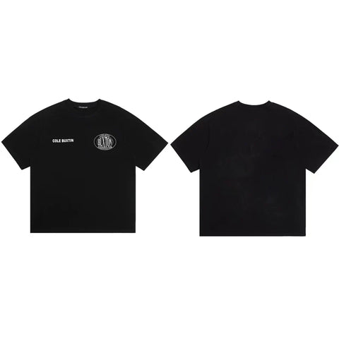 Cole Buxton Black Circular Badge Minimalist Logo T-Shirt