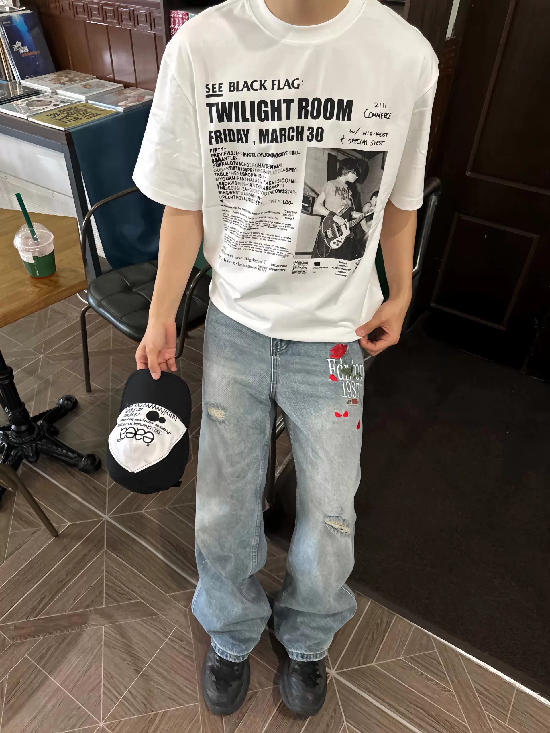 TSAOOJ Rock Band Printed Short Sleeve 320g High Weight Cotton Loose Clean Fit Niche Half Sleeve T-shirt