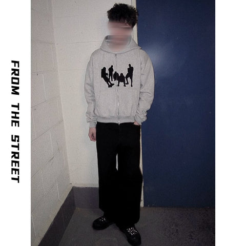 From THE STREET, a street style retro patchwork embroidered cardigan with a washed zipper and hooded sweatshirt for men