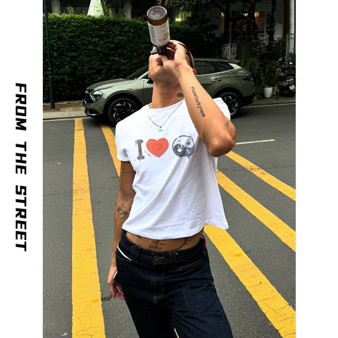 From Street American Cleanfit Summer Basic Shoulder T-shirt Men's and Women's Sleeves Short Sleeve Slim Half Sleeve