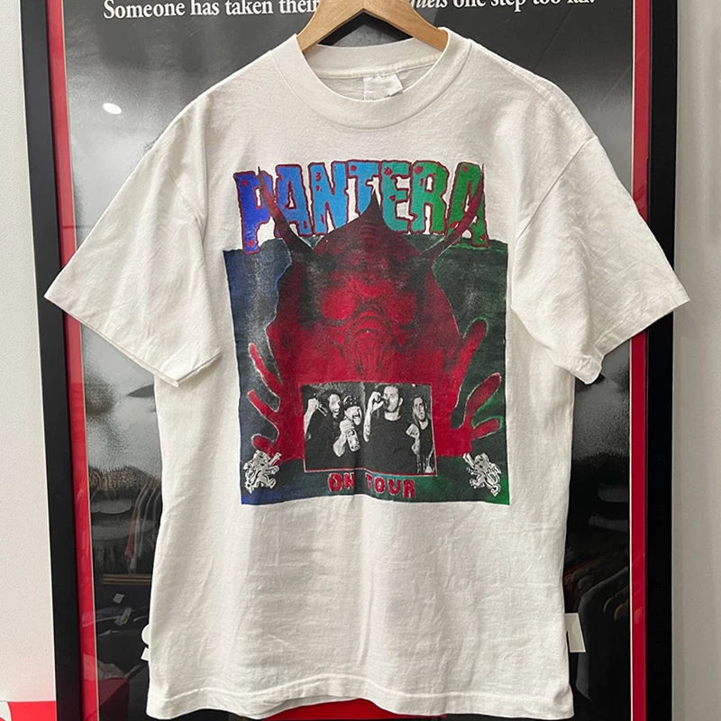 Pantera Pandora Heavy Metal Band Short Sleeve T-shirt Rapcore American Trendy Brand Design Heavy Cotton Tee