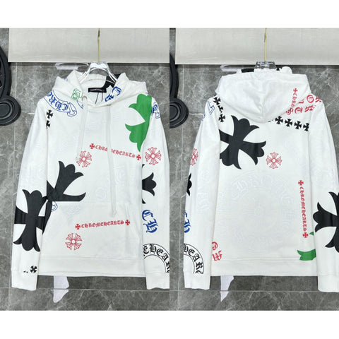 Chrome Hearts All-Over Gothic Letter & Cross Hoodie (White)