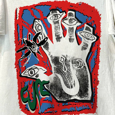 The Cure treatment band abstract hand-painted style short sleeved T-shirt Cityboy avant-garde punk heavyweight cotton half sleeved trend
