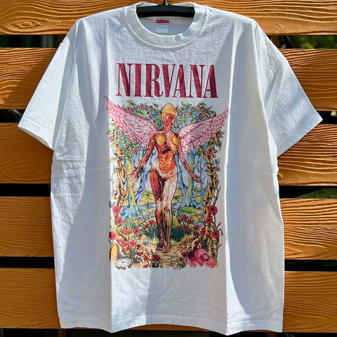 Nirvana Angel Band Short sleeved T-shirt Men's Hiphop Hip Hop Brand American Heavy duty Cotton Tee
