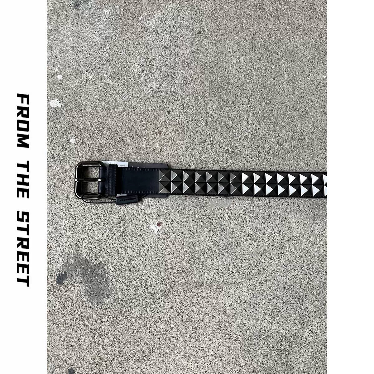 From THE STREET Street Light Asian Belt Retro Rivet Belt Head Leather Pants with Needle Buckle Male