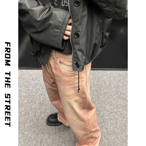 Street collar lamb wool clean fit short and wide jacket with elastic hem, warm cotton jacket for men and women