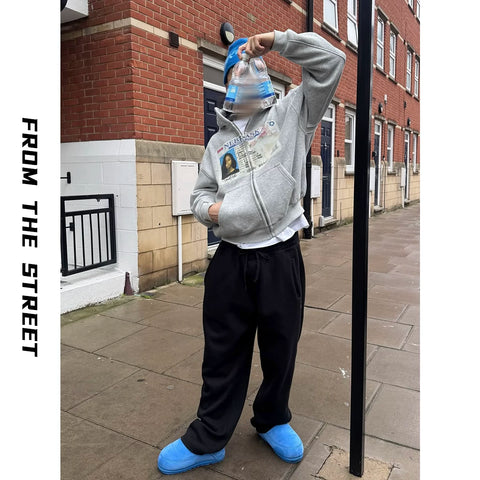 From THE STREET Street American Printed Shoulder Hoodie Boxy Sweatshirt Men's and Women's Casual