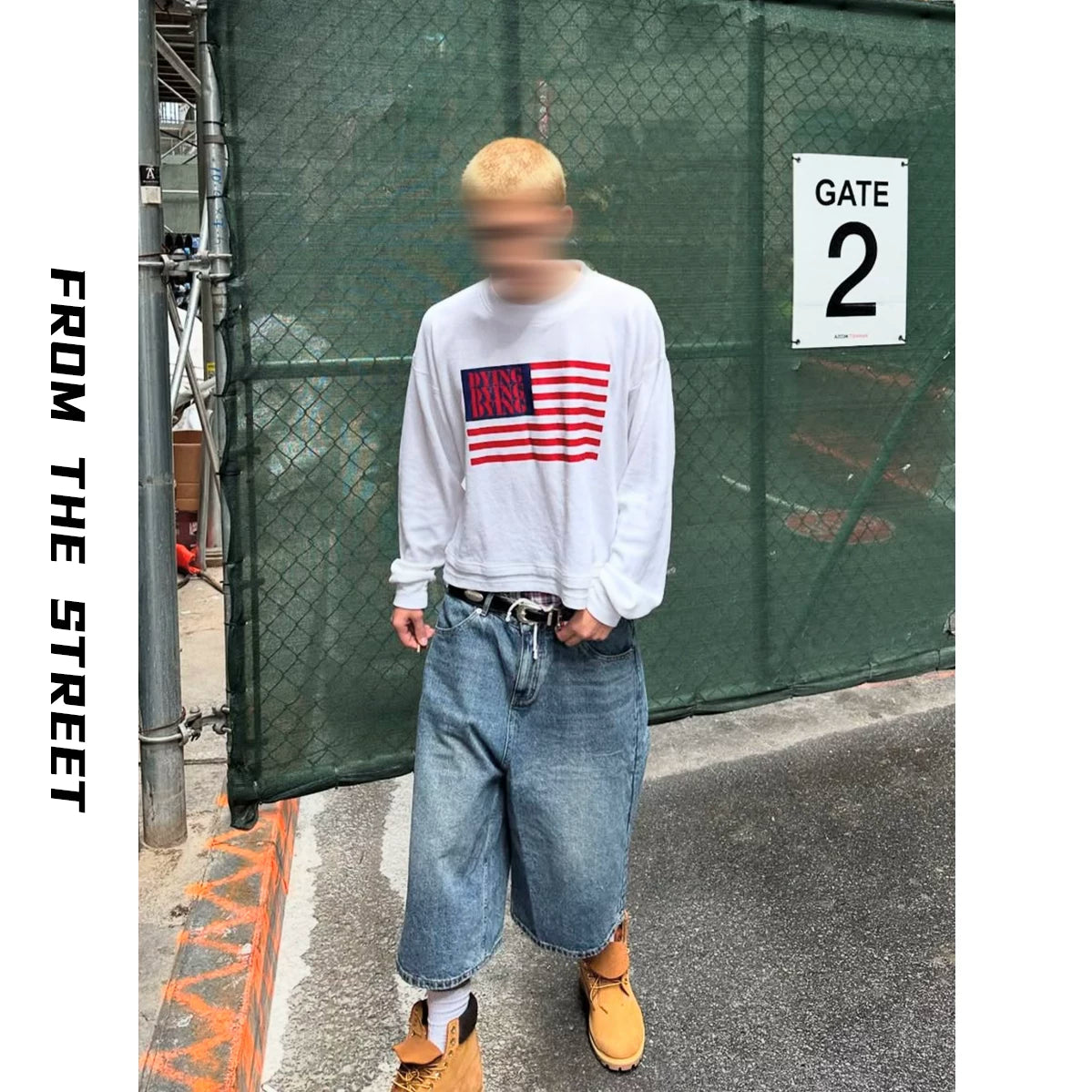 From the street, American casual print texture, Waffle plaid, heavy weight, short width, loose fit, men's and women's long sleeved base T-shirt, men's