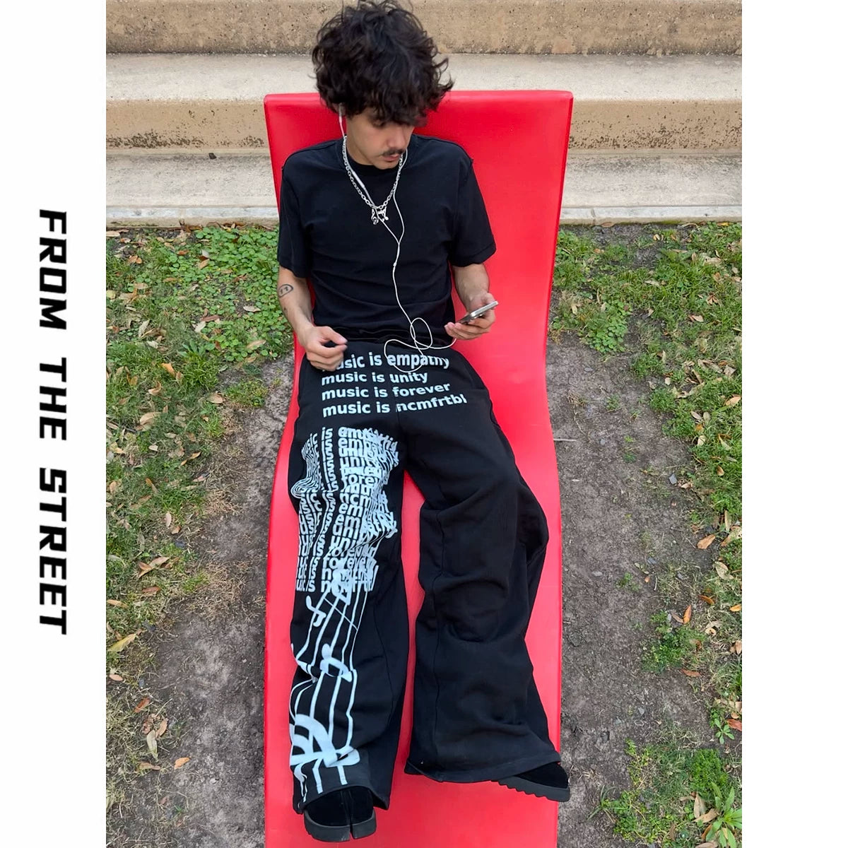 From THE STREET: Street Sports Score Printed American Baggy Casual Versatile Loose Pants
