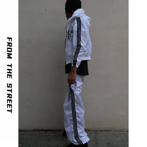 From THE STREET loose three bar shield badge nylon retro straight leg sports pants from the street
