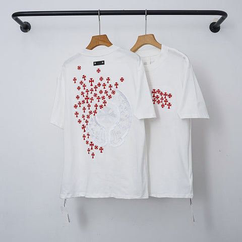 Chrome Hearts Diagonal Red Cross Cluster Short Sleeve T-Shirt (White)