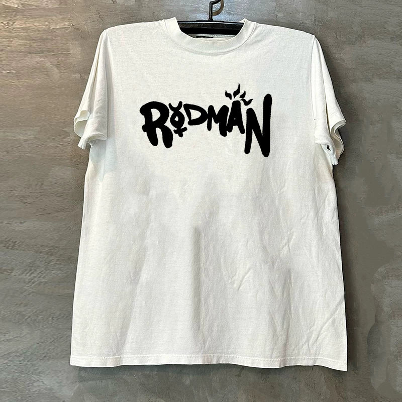 Rebounding King Dennis Rodman Comic Style Short Sleeve T-shirt with American Design Half Sleeve