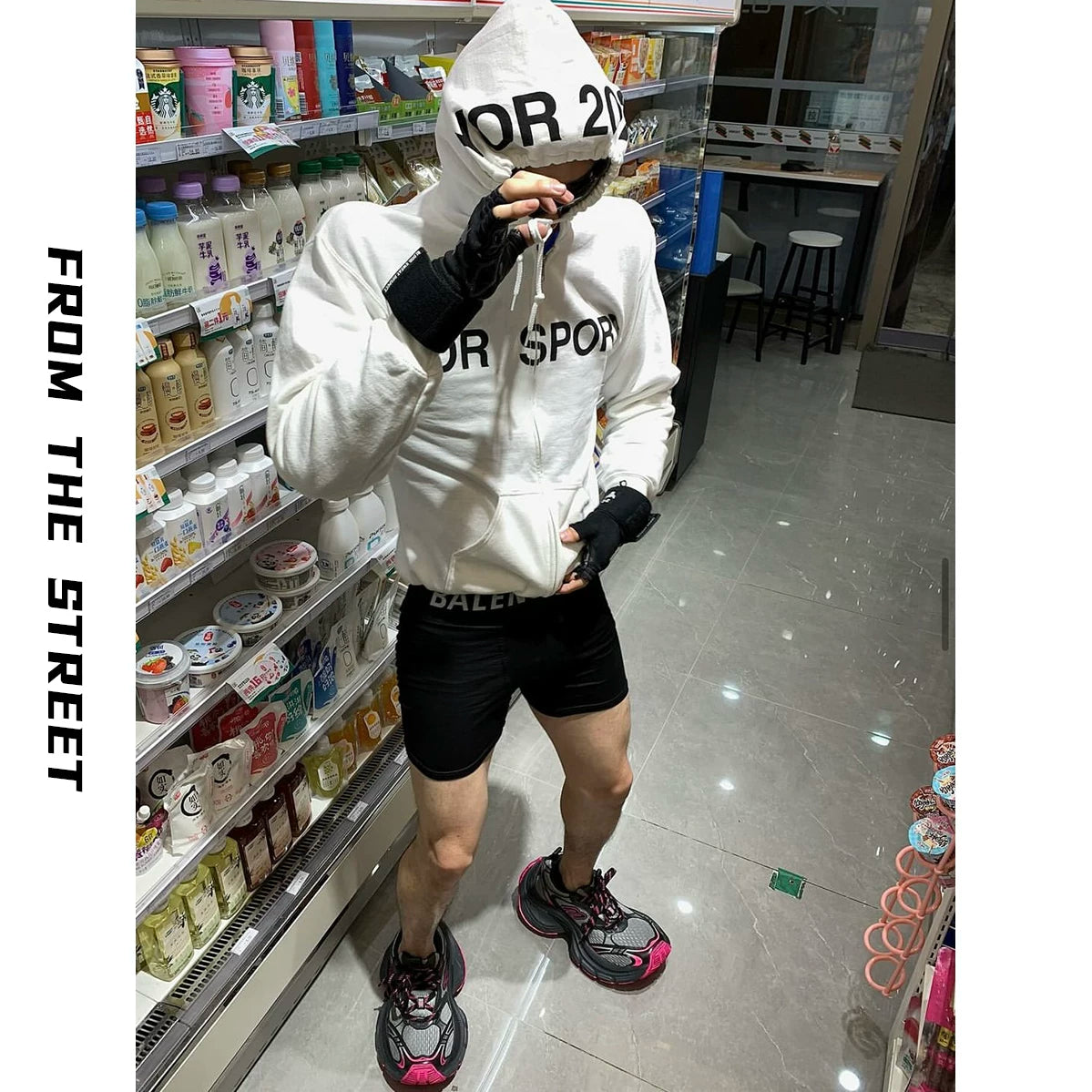 From the street slim fit elastic American loose print cardigan loose slogan hoodie couple hoodie men and women