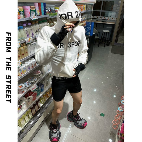 From the street slim fit elastic American loose print cardigan loose slogan hoodie couple hoodie men and women