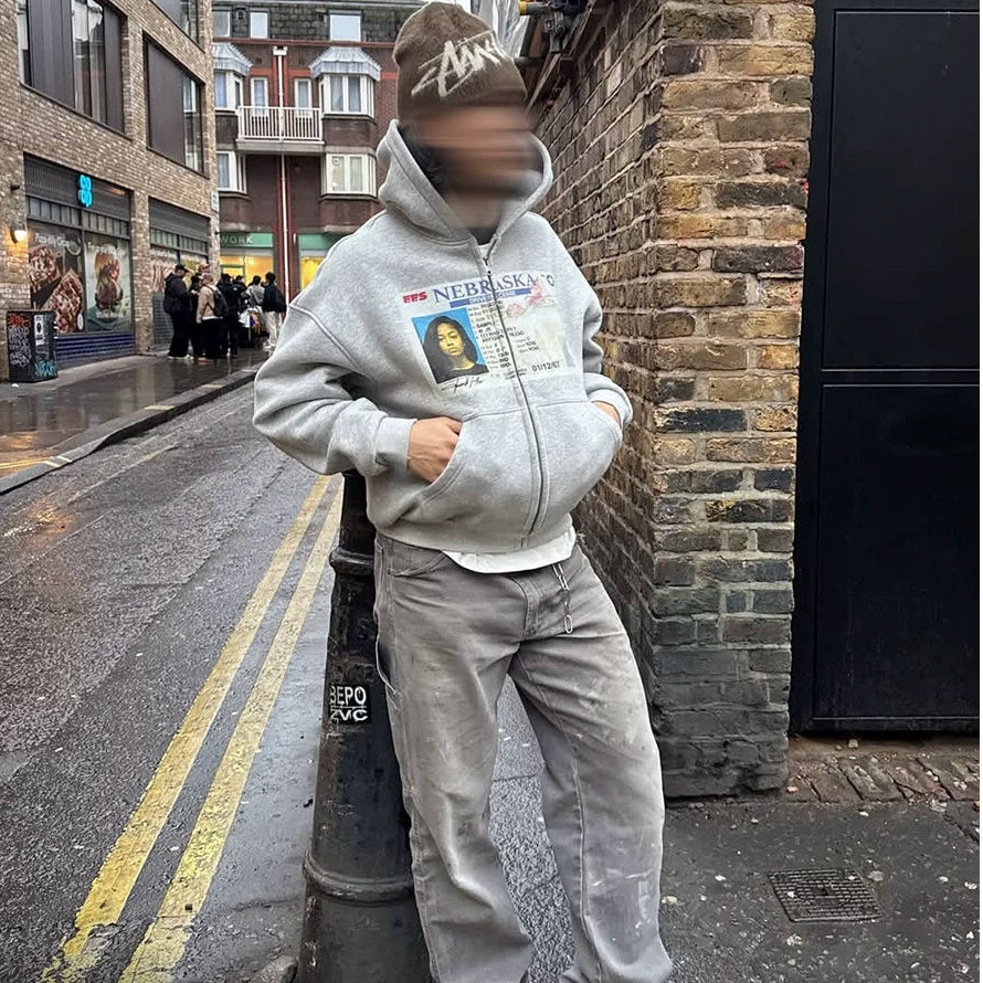 From THE STREET Street American Printed Shoulder Hoodie Boxy Sweatshirt Men's and Women's Casual