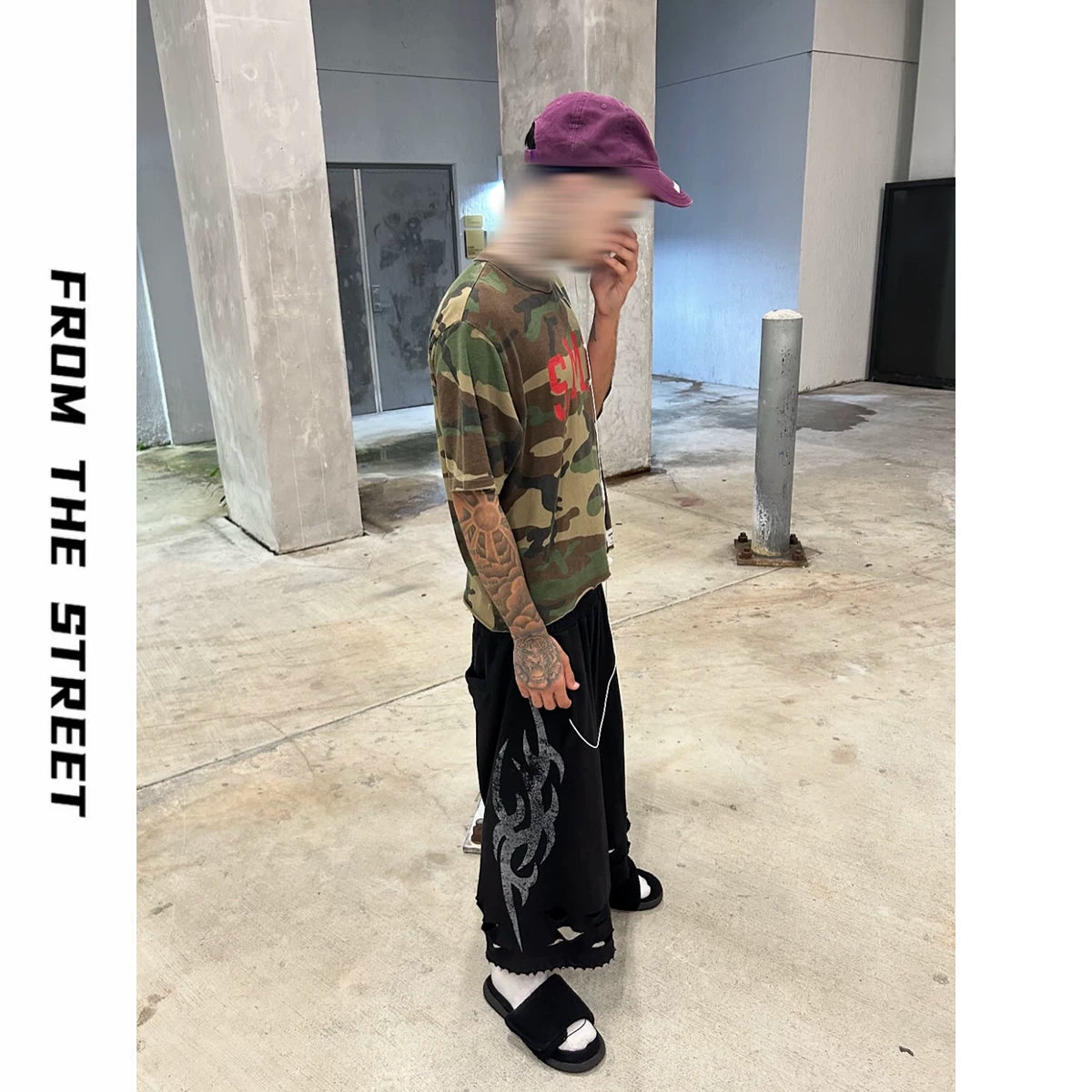 From THE STREET: Street vintage totem straight leg casual loose wide leg seven part sweatpants