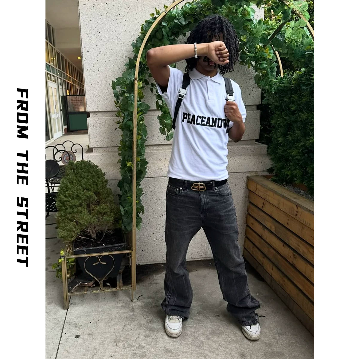 From THE STREET: Street Embroidered Collar Mock Ralph Short Loose Polo Shirt Short Sleeve T-shirt