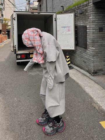 来自街头夏季廓形打褶弯刀七分裤立体伐木工装卫裤休闲过膝短裤男