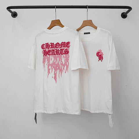 Chrome Hearts Melted Drip Cross Graphic Short Sleeve T-Shirt (White/Pink)