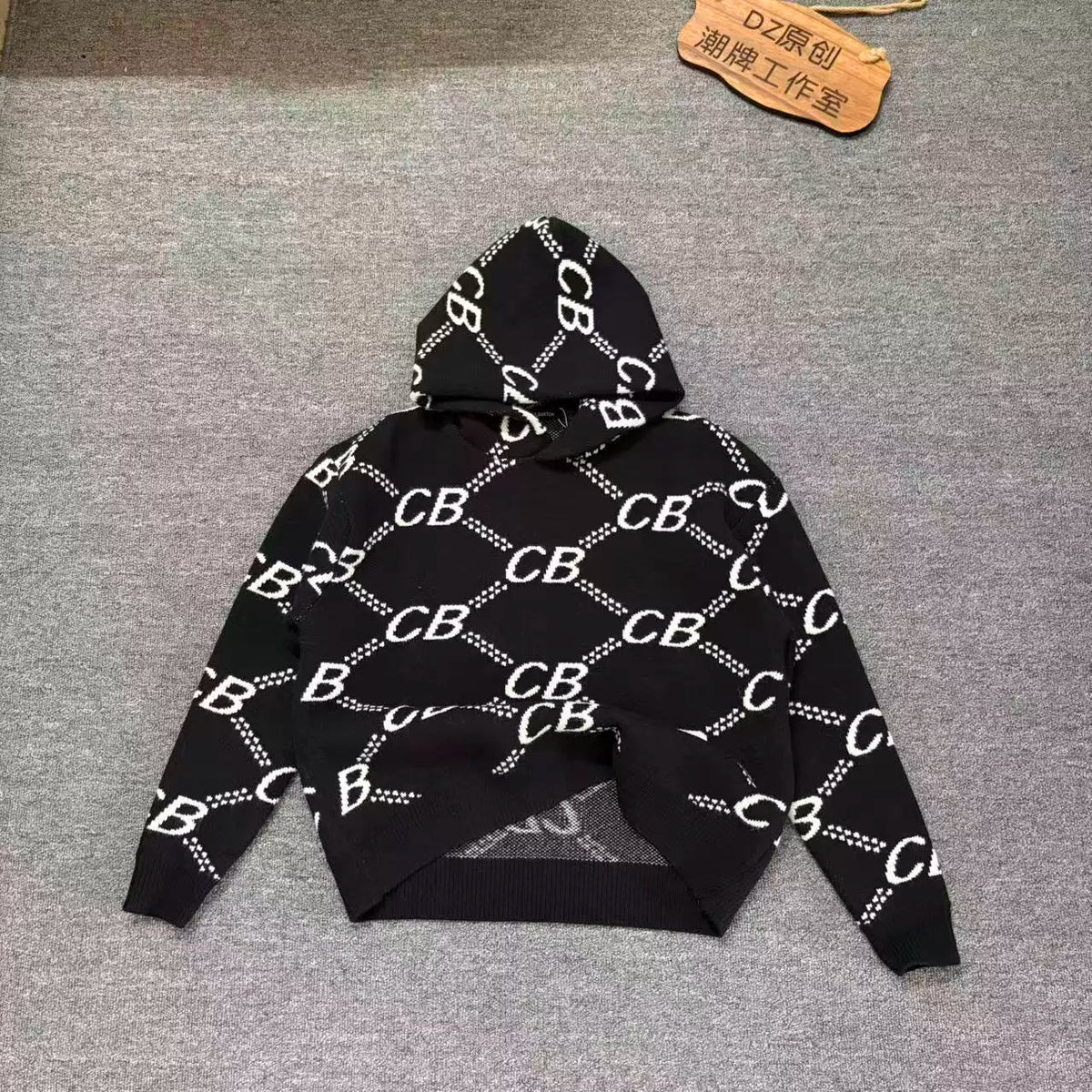 Cole Buxton Black All-Over Italic CB Chain Hoodie