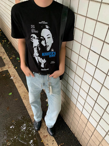 TSAOOJ Summer New Vintage Portrait Retro Digital Direct Spray Pure Cotton Top 320g Short Sleeve T-shirt