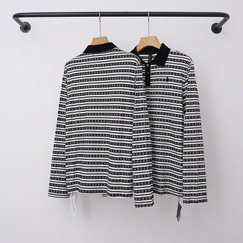 Chrome Hearts Fine Striped Long Sleeve Polo (Black/White)