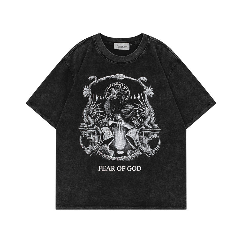 FEAR OF GOD ESSENTIALS Gothic Dragon Figure Vintage Wash T‑Shirt