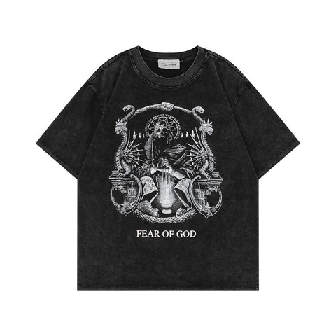 FEAR OF GOD ESSENTIALS Gothic Dragon Figure Vintage Wash T‑Shirt
