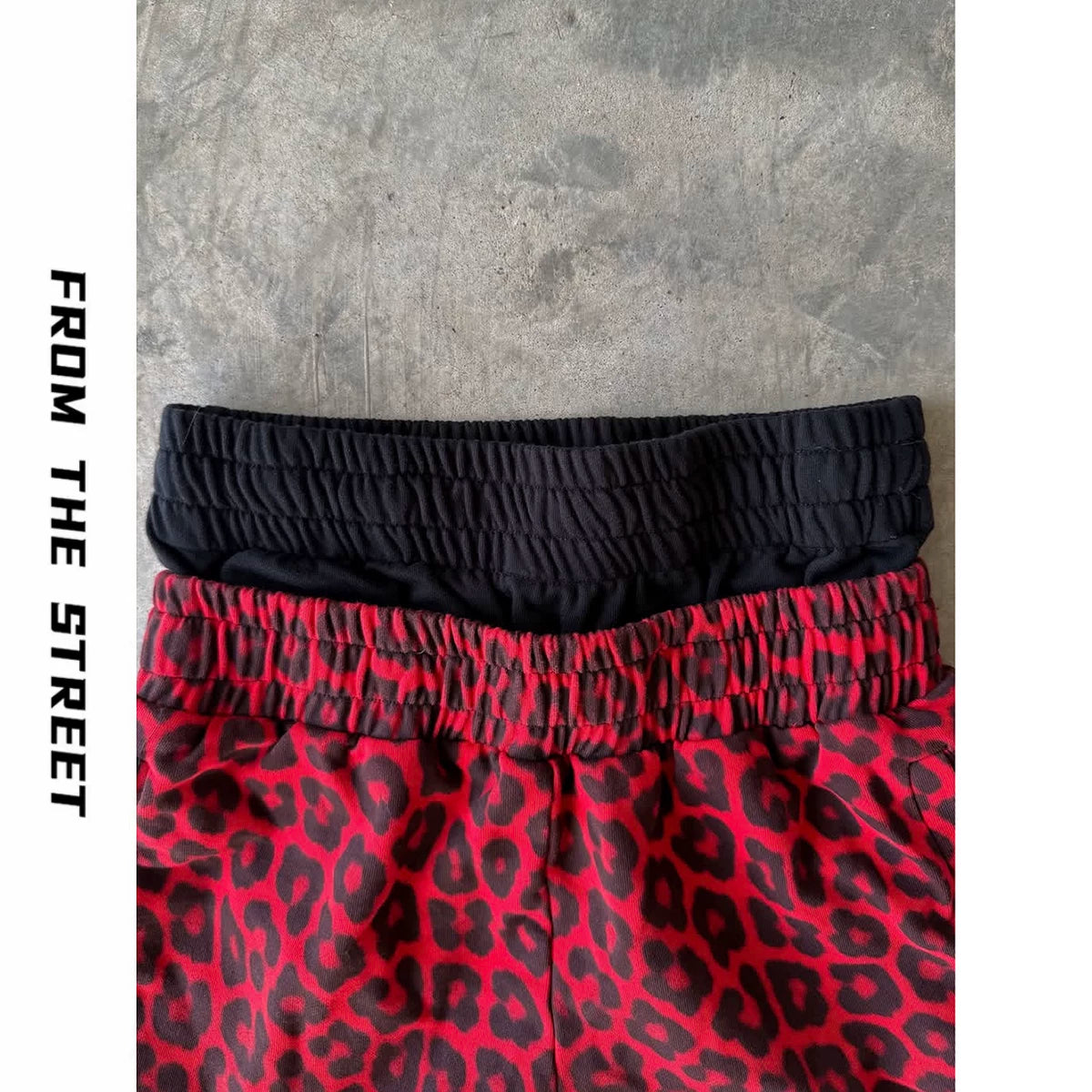 From THE STREET: American retro double waisted leopard print distressed distressed distressed, loose straight leg sweatpants from the street