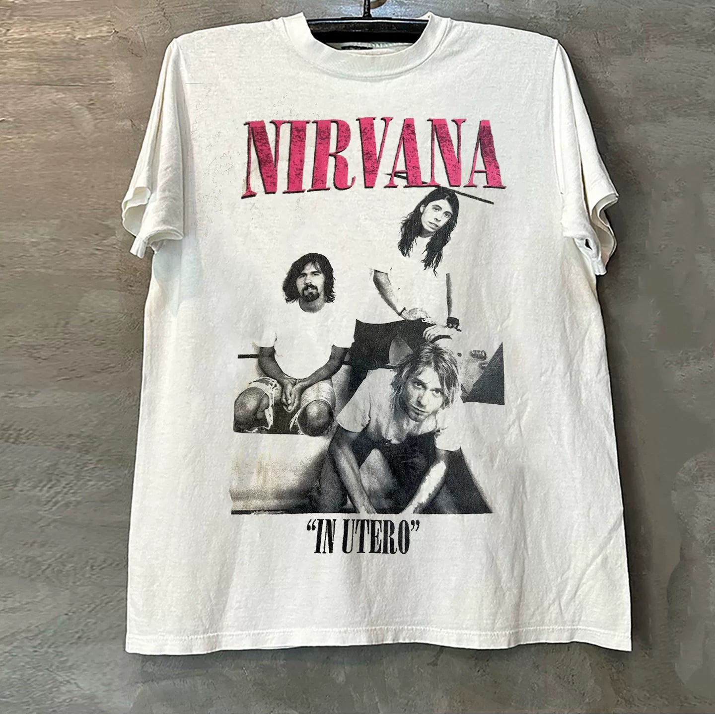 Nirvana band's inexperienced portrait print short sleeved T-shirt chic dark and cool style heavyweight cotton half sleeve trend