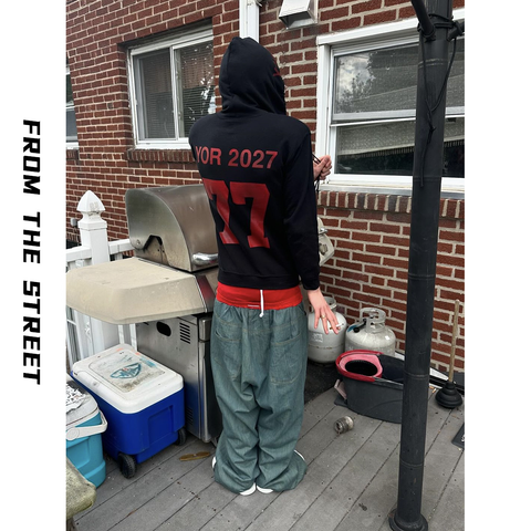 From the street American retro simple loose zipper jacket versatile hooded sweatshirt letter printed cardigan sweatshirt men
