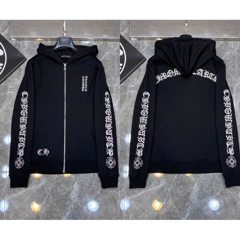 Chrome Hearts Gothic Letter Zip-Up Hoodie (Black)