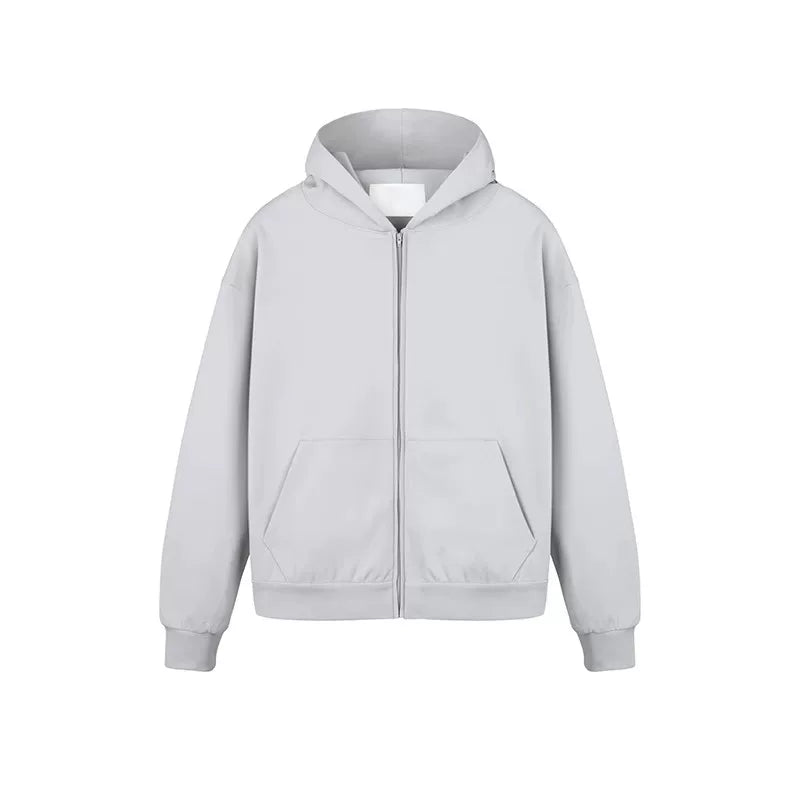 From the street kanye solid color heavy hooded short wide hoodie American high street Boxy cardigan sweater men