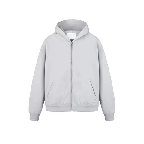 From the street kanye solid color heavy hooded short wide hoodie American high street Boxy cardigan sweater men