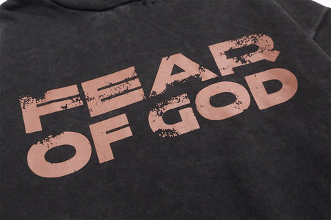 FEAR OF GOD FOG Main Line Cracked Letter Print Washed Ripped Fleece‑Lined Unisex Hoodie