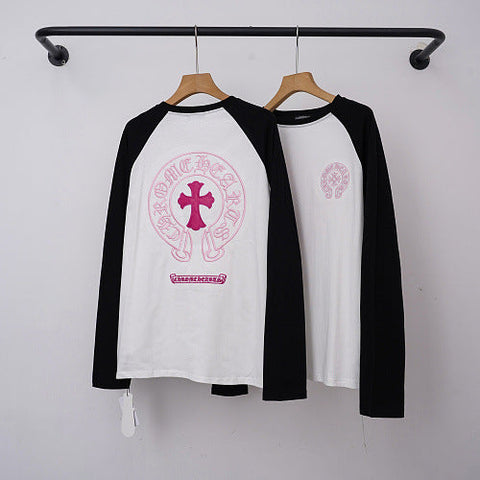 Chrome Hearts Raglan Pink Horseshoe & Cross Long Sleeve (White/Black)