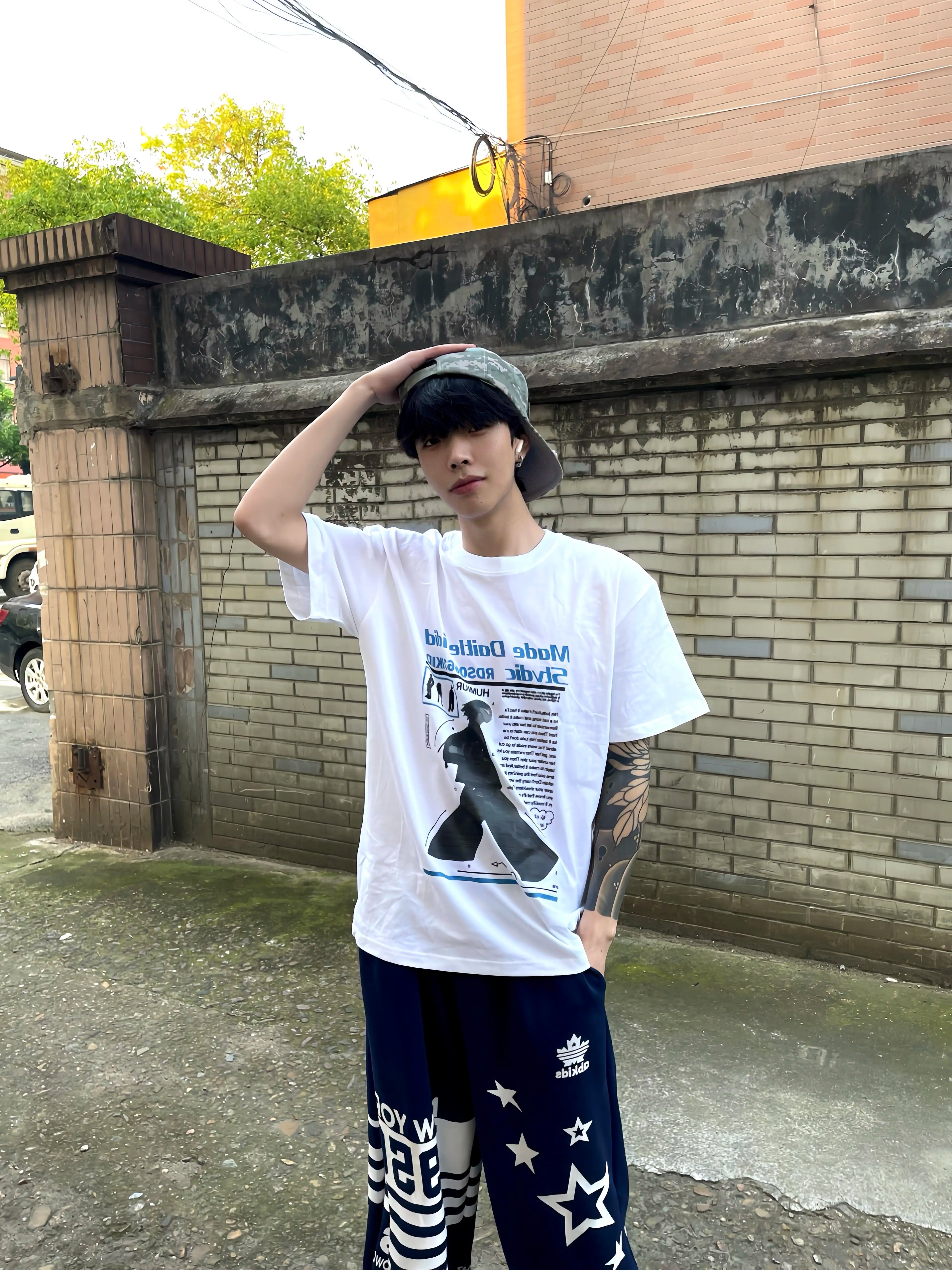 TSAOOJ American retro pure cotton T-shirt 2026 summer new direct spray portrait print loose casual half sleeve