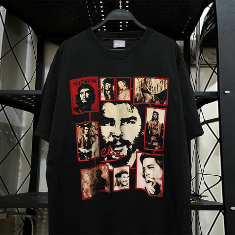 Che Guevara Heavy Cotton Short sleeved T-shirt Hiphop High Street Rascal Handsome American Retro Half Sleeve