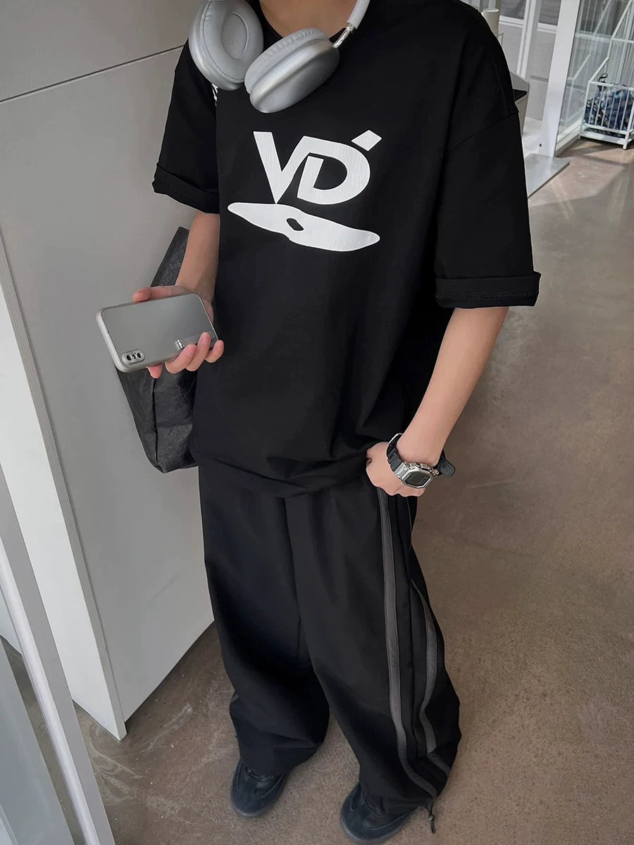 VUJADE KENIJIMA black and white short sleeved CD letter printed round neck casual heavyweight T-shirt from the street