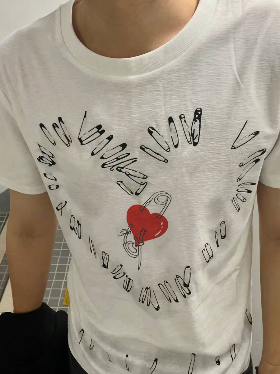 From Street American Versatile Love Pin Shoulder Short Fit Short Sleeve T-shirt Base Versatile Men's and Women's Summer