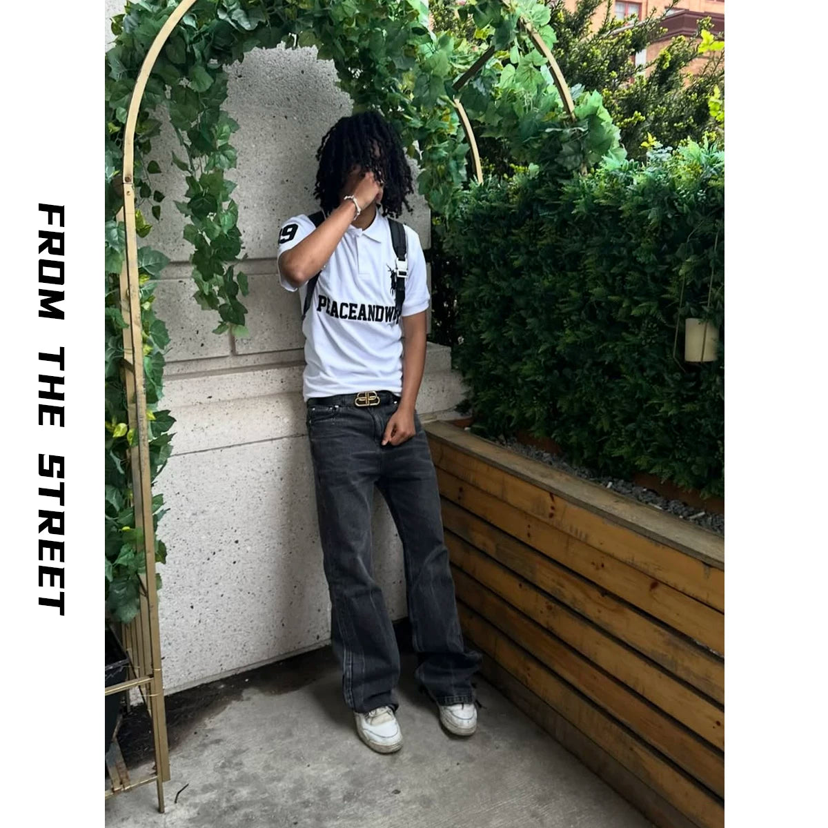 From THE STREET: Street Embroidered Collar Mock Ralph Short Loose Polo Shirt Short Sleeve T-shirt