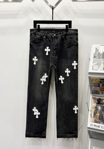 Chrome Hearts Black & White Cross Patch Denim Jeans