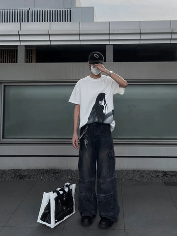 From the street, Qianming Kuriyama, American retro vintage vintage vintage vintage vintage vintage vintage 300g T-shirt, men's summer small collar short sleeved trend