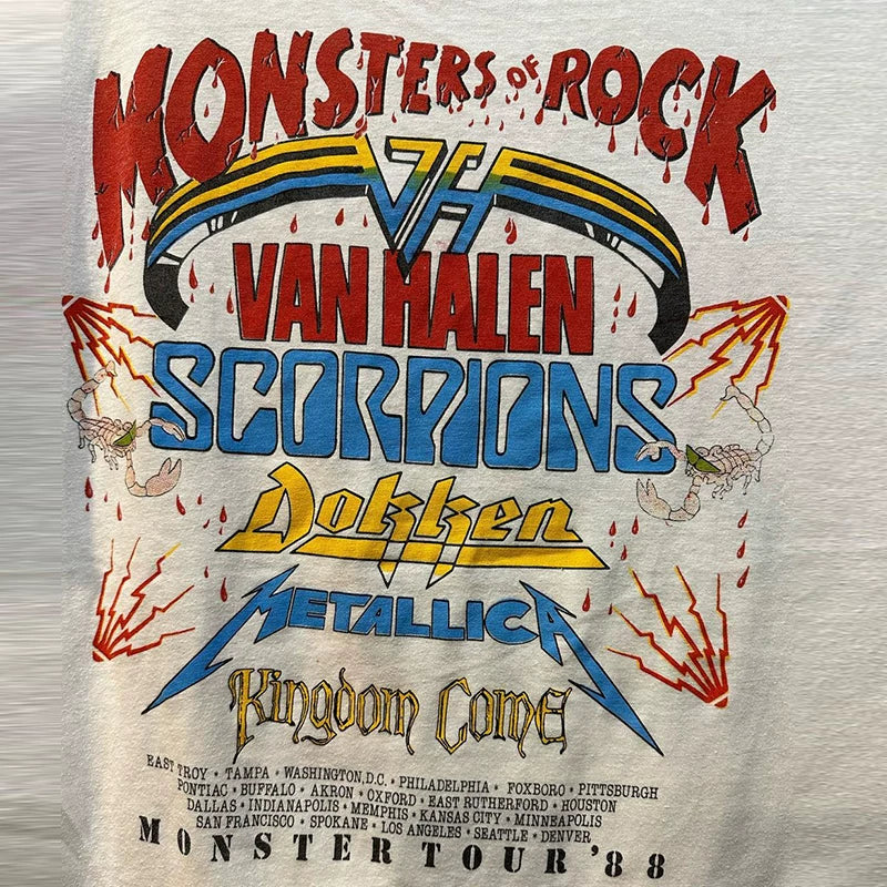 Monsters Of Rock, a veteran metal rock band, is a short sleeved vintage American retro T-shirt for men