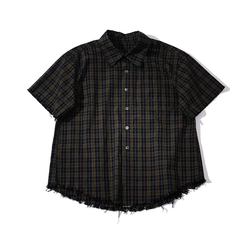 From THE STREET, retro streetwear, checkered short sleeved shirt, men's summer collar shirt, men's