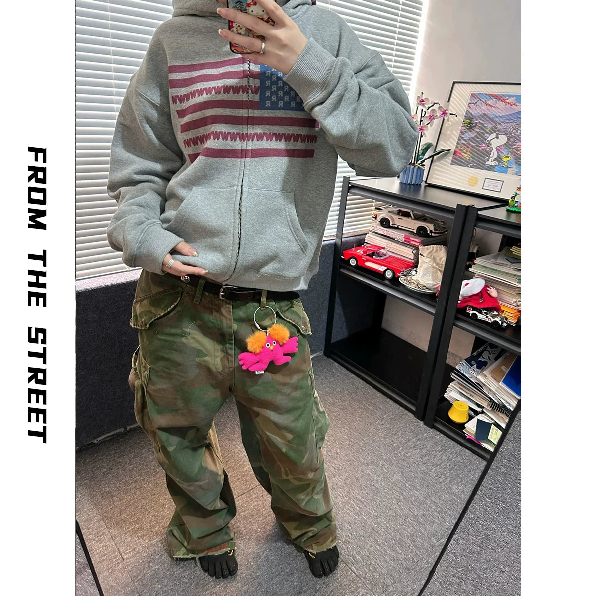 From THE STREET Street American Flag Printed Hooded Zipper Autumn/Winter Cashmere Cardigan Sweatshirt Men's Sweatshirt