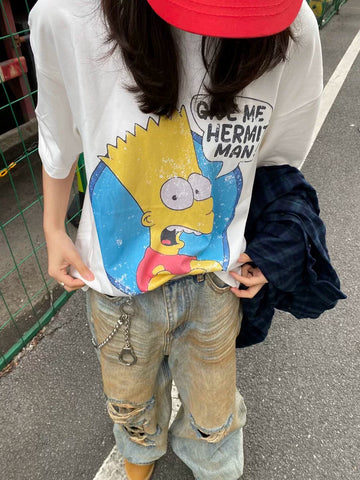 TSAOOJ parody animation short sleeved Simpson movie comic Cleanfit street heavyweight pure cotton half sleeved T-shirt